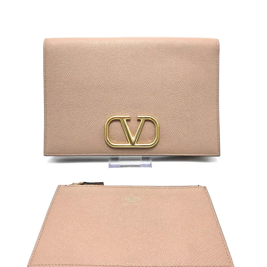 [BUNJANG] Valentino V Logo Signature Pouch Clutch Pink / 발렌티노 브이 V로고 시그니처 파우치 클러치 핑크