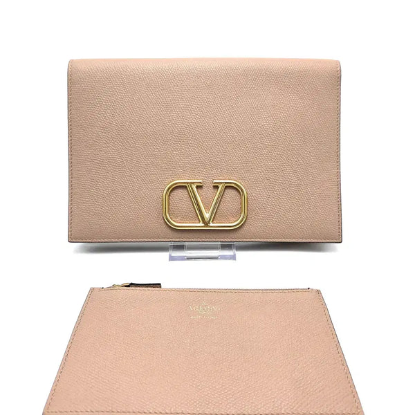 [BUNJANG] Valentino V Logo Signature Pouch Clutch Pink / 발렌티노 브이 V로고 시그니처 파우치 클러치 핑크