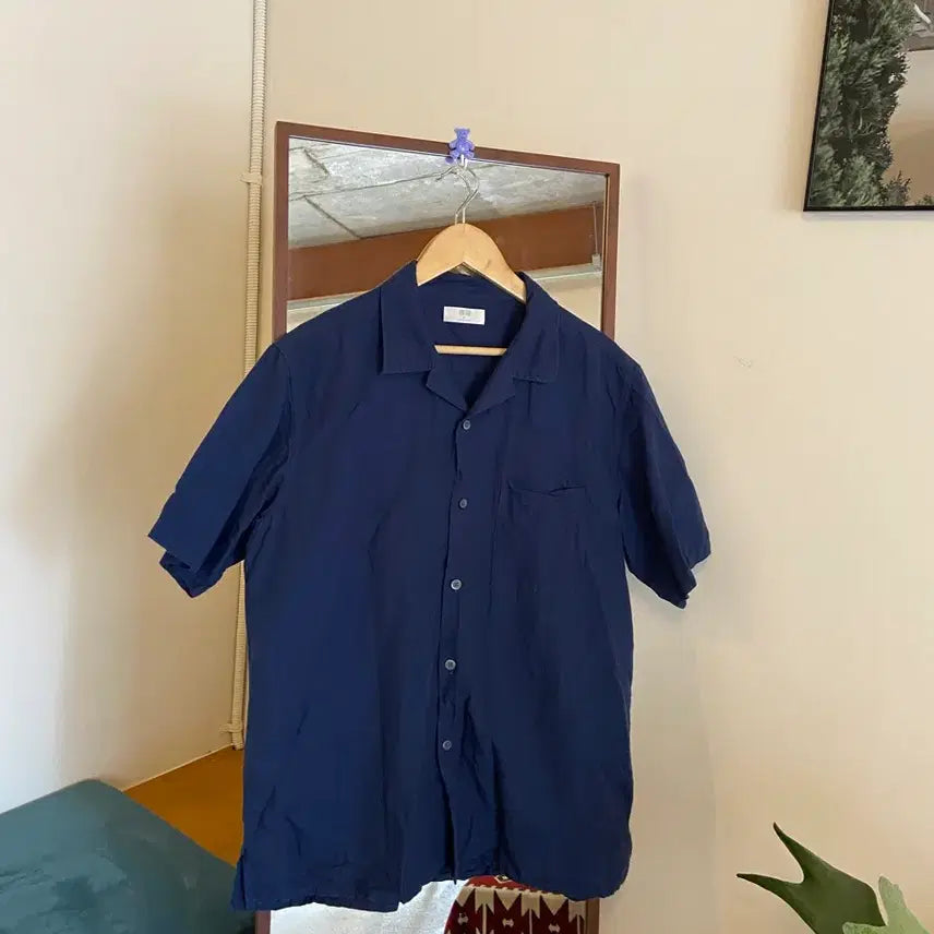 [BUNJANG] Uniqlo Navy Short Sleeve Linen Shirt / 유니클로 네이비 반팔 린넨셔츠