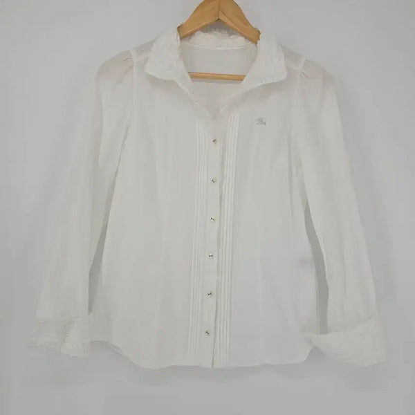 [BUNJANG] Burberry London White Cotton Ruffle Collar Shirt / 버버리 화이트 셔츠 여성 블라우스 S [H31127]
