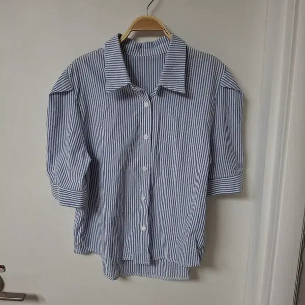 [BUNJANG] Striped Shirt Blue / 스트라이프 셔츠 블루55~66반