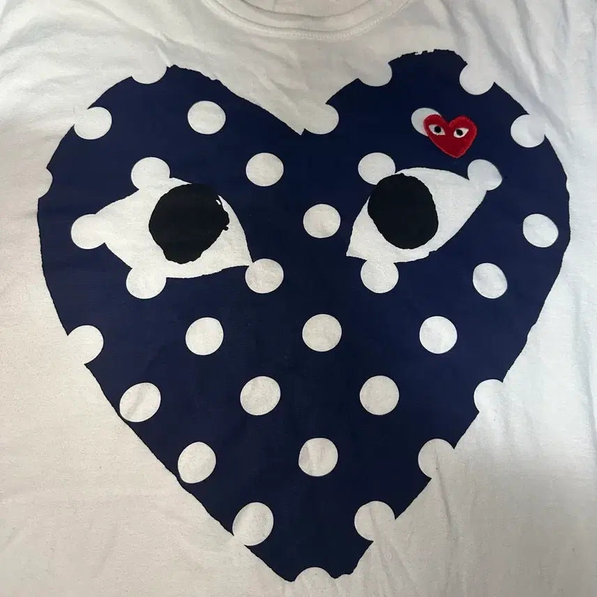 [BUNJANG] Comme des Garçons Heart Dot Short Sleeve T-Shirt White / 꼼데가르송 하트 도트 반팔 티셔츠 화이트