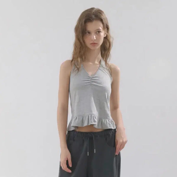 [BUNJANG] Headment Flare Halter Top (White/Melange Grey) / 새상품)헤더먼트 플레어 홀터 나시 화이트/멜란지 그레이