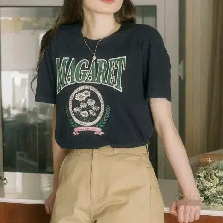 [BUNJANG] Ourhope Margaret Artwork Short-Sleeve T-Shirt Navy / 아워호프 마가렛 반팔티 네이비