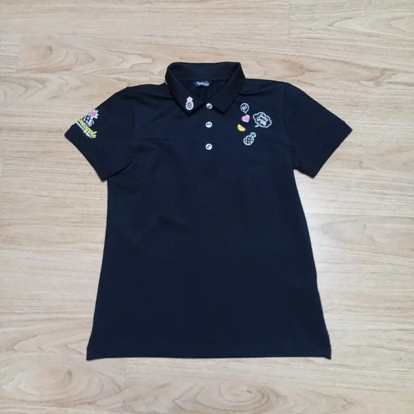 [BUNJANG] Snoopy Peanuts Women's Golf Short Sleeve Shirt - Black / 스누피 골프티 피너츠 여성카라반팔티 90