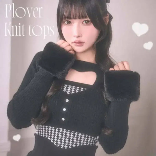 [BUNJANG] Michelle Macaron Chidori Heart Cut Knit / 미셸마카롱 치도리 하트컷 니트