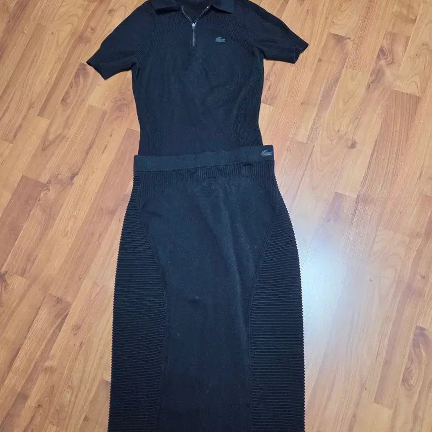[BUNJANG] Lacoste Black Short Sleeve Collar Knit Two-Piece Set / 라코스테 블랙 반팔 카라 니트 셋업 투피스
