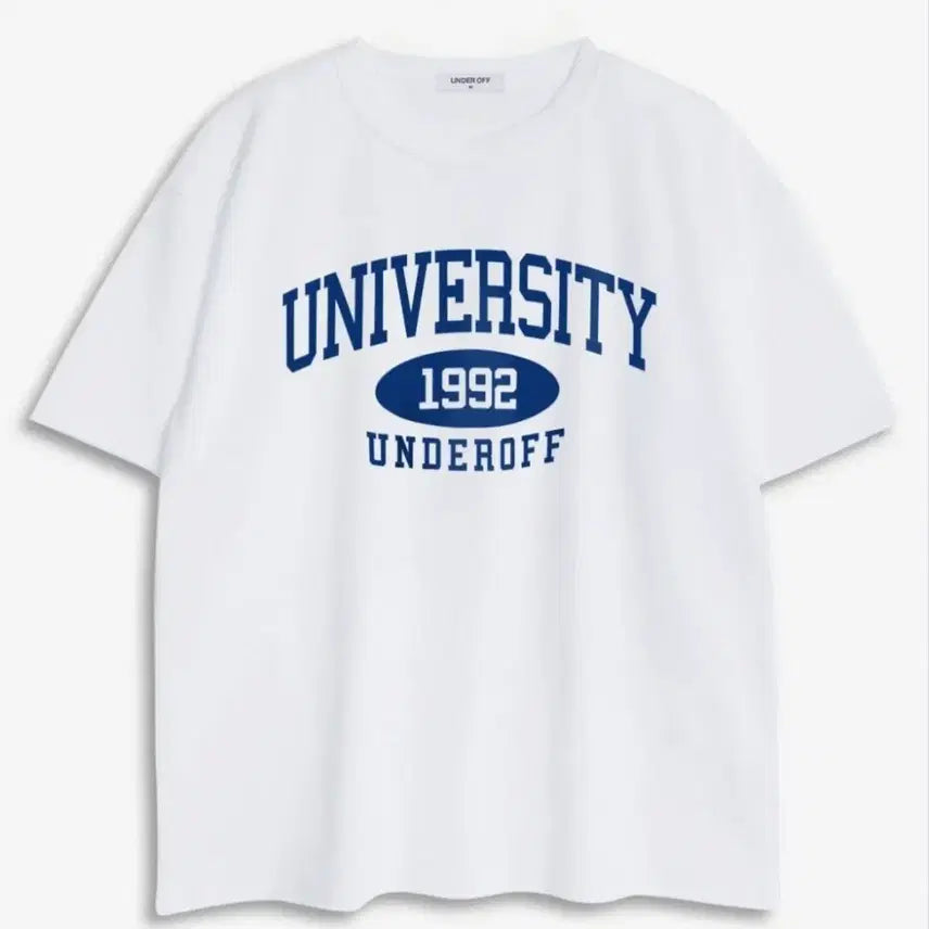 [BUNJANG] Musinsa Oversized Unisex Crewneck University T-Shirt White/Blue / 무신사 오버핏 남녀 공용 크루넥 유니버시티 반팔 티셔츠 화이트블루 S