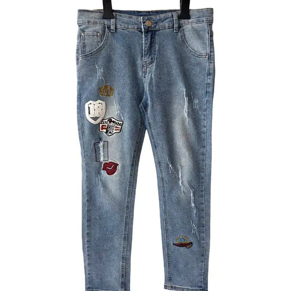[BUNJANG] Patch Skinny Denim Pants / M/패치 스키니 데님팬츠