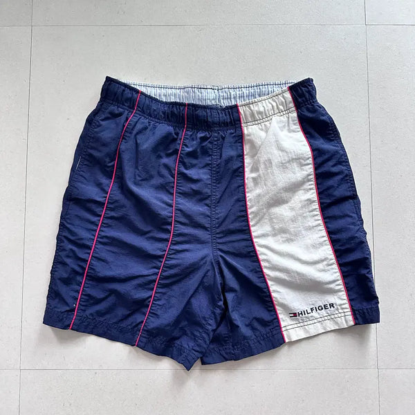 [BUNJANG] Tommy Hilfiger 90s Old Skool Nylon Swim Shorts - Navy/White, Size M / 타미힐피거 90s 올드스쿨 나일론 수영복 반바지 M
