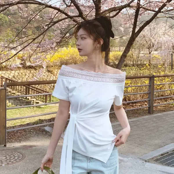 [BUNJANG] Mono Daily Lace Wrap T-Shirt White / 모노데일리 레이스 랩 티셔츠 화이트