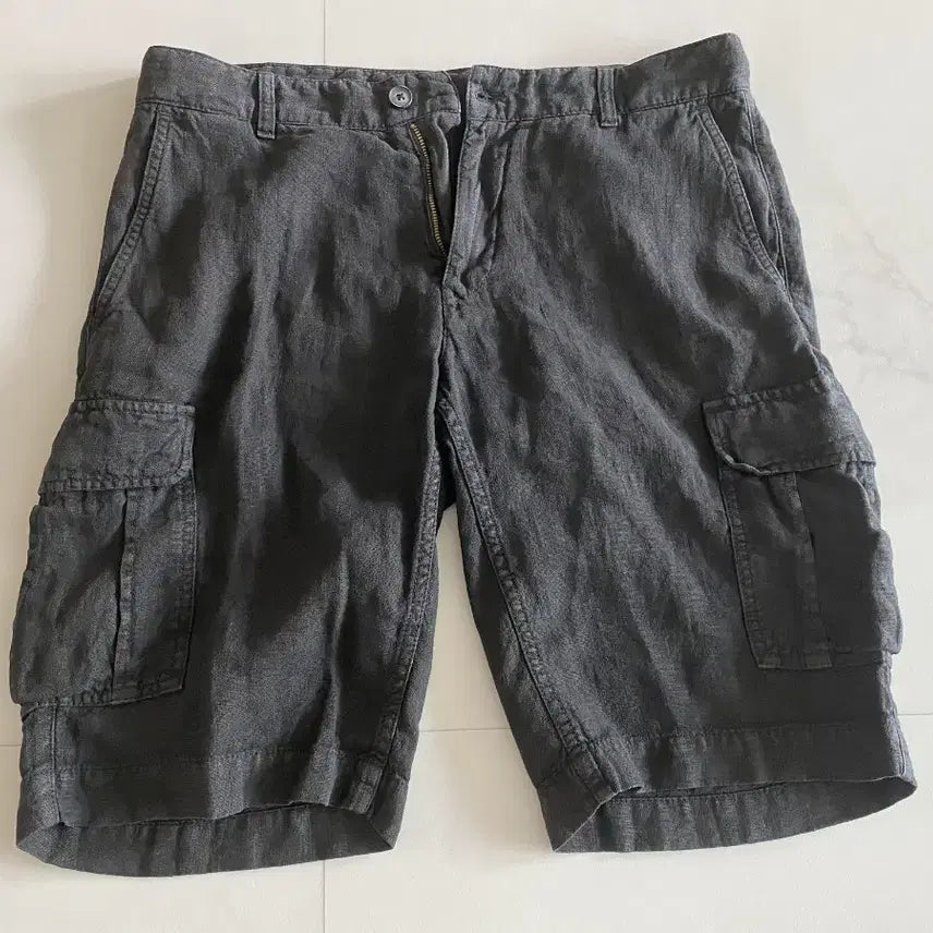 [BUNJANG] Once Milano Linen Black Cargo Shorts M (32) / 원스 밀라노 린넨 블랙 카고 반바지 M사이즈(32)