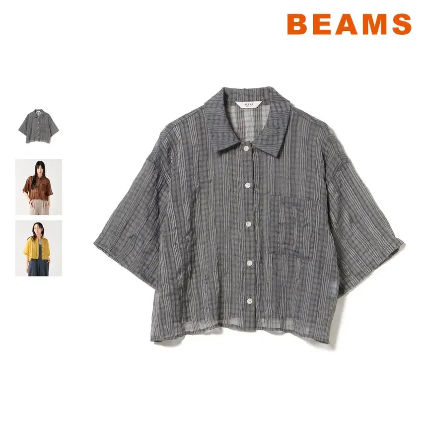[BUNJANG] BEAMS HEART Sheer Check Regular Washable Shirt / 빔즈 하트 시어 체크 레귤러 워셔블 셔츠