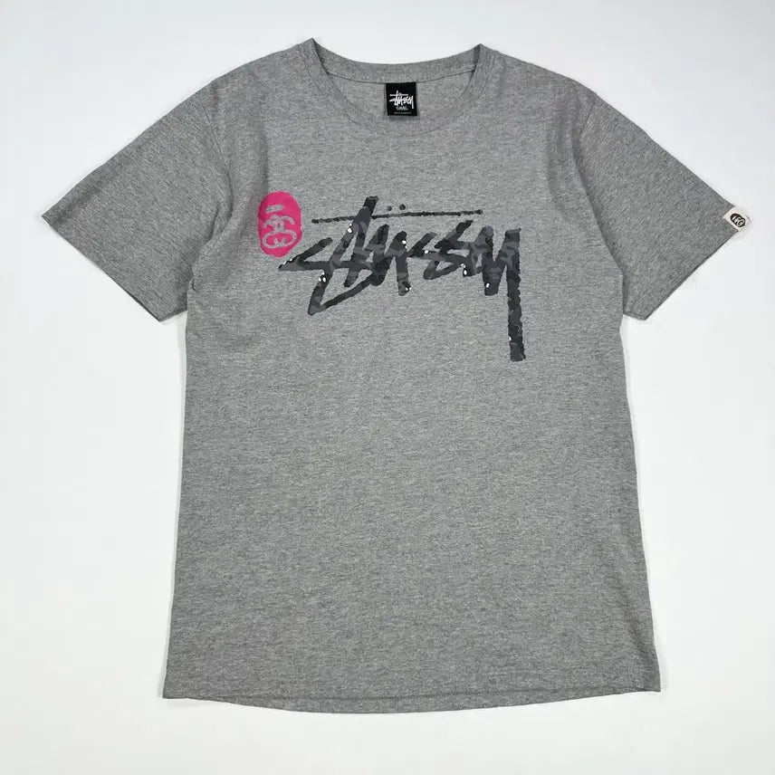 [BUNJANG] Bape x Stussy Collaboration Shark Short Sleeve T-Shirt Grey / (S) 베이프 x 스투시 콜라보 샤크 반팔티 그레이