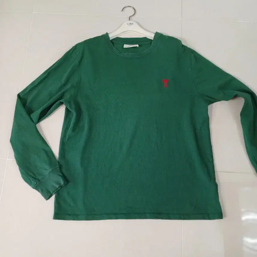 [BUNJANG] AMI Frog Embroidery Long Sleeve T-Shirt Green Men's L / 아미 개구리 자수 긴팔티 그린 남성