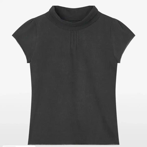 [BUNJANG] Butterny Halfneck Pintuck T-Shirt Charcoal / 버터니 하프넥 핀턱 티셔츠 차콜 HALFNECK SLEEVE T