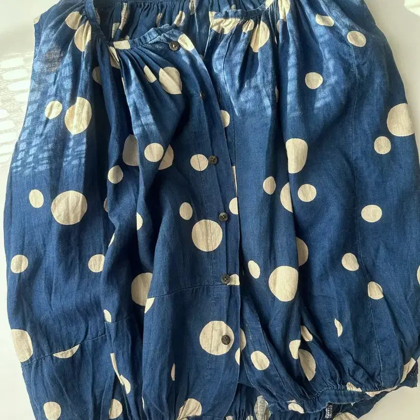 [BUNJANG] Kapital Indigo Dot 100% Linen Blouse / 캐피탈 인디고 도트 블라우스 100린넨