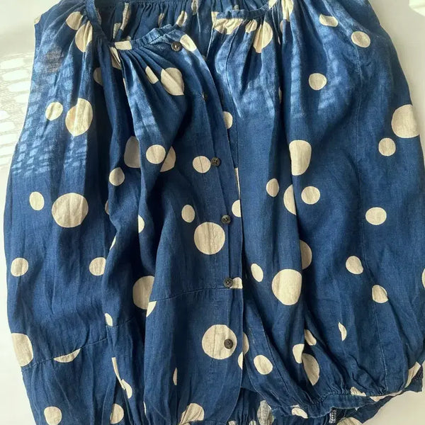 [BUNJANG] Kapital Indigo Dot 100% Linen Blouse / 캐피탈 인디고 도트 블라우스 100린넨