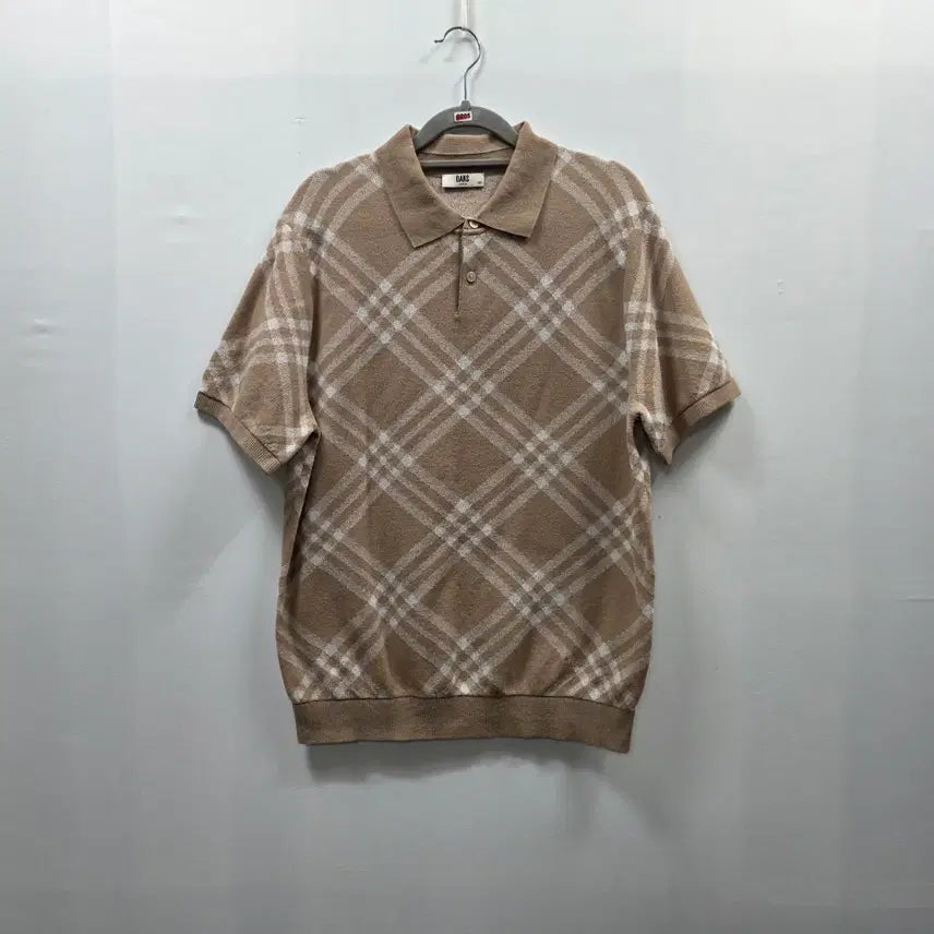 [BUNJANG] Daks Men's Beige Check Cotton Blend Short Sleeve Knit 100 / 0205 닥스 남성 베이지 체크 면 혼방 반팔 니트 100