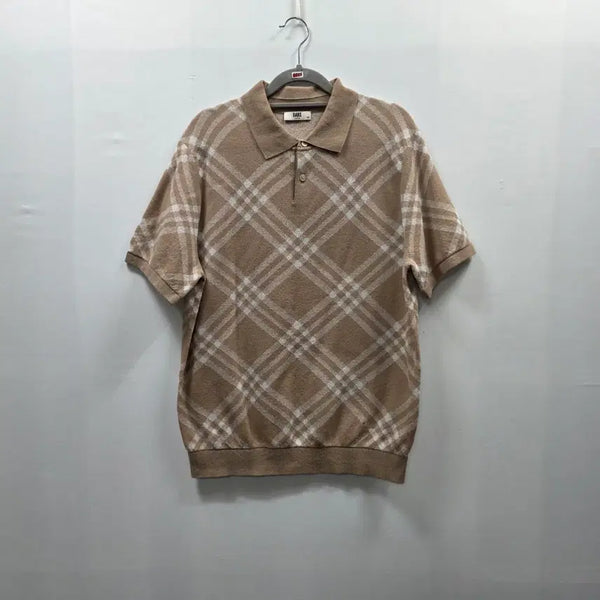 [BUNJANG] Daks Men's Beige Check Cotton Blend Short Sleeve Knit 100 / 0205 닥스 남성 베이지 체크 면 혼방 반팔 니트 100