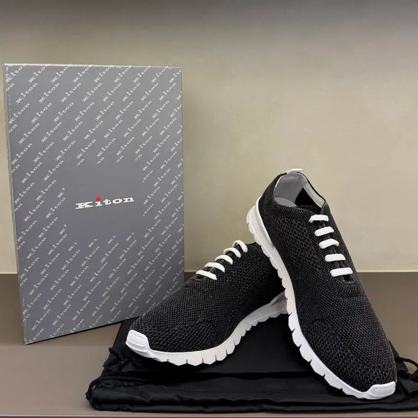 [BUNJANG] Kiton Logo Cotton Fit Knit Black Sneakers / 키톤 로고 코튼 핏 니트 블랙 스니커즈
