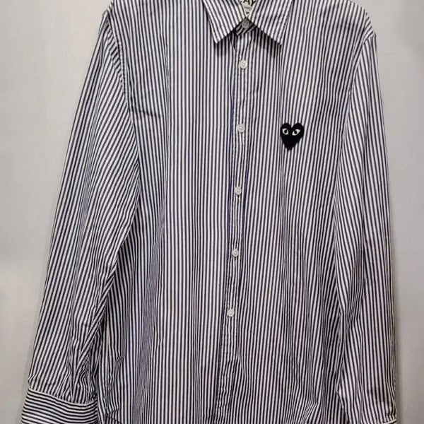 [BUNJANG] Comme des Garçons Striped Shirt with Black Heart Logo / 꼼데가르송 셔츠 스트라이프 블랙 하트
