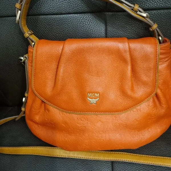 [BUNJANG] MCM Orange Leather Embossed Logo Crossbody Bag / 엠씨엠