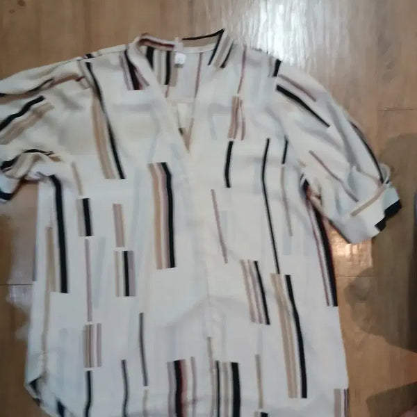[BUNJANG] Beige Stripe Pattern Blouse - Free Size / 블라우스  베이지 스트라이프 패턴/프리사이즈