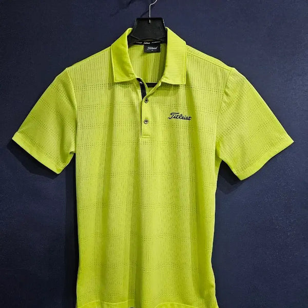 [BUNJANG] Titleist Men's Slim Fit Lime Cool Touch Polo Shirt Size 95 / 타이틀리스트 라임컬러 남성 슬림핏 95 골프 냉감 카라반팔티