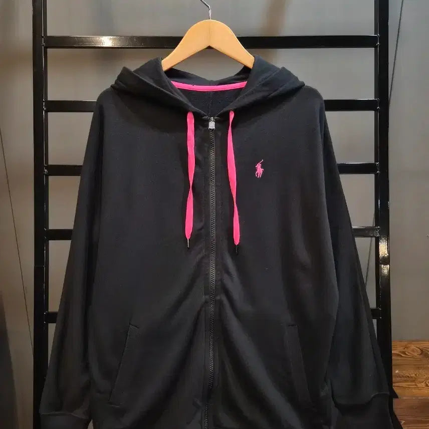 [BUNJANG] Ralph Lauren Black Hoodie Zip-Up with Pink Pony Logo / 랄프로렌 블랙 핑크로고 후드집업 여성후드티 4.5