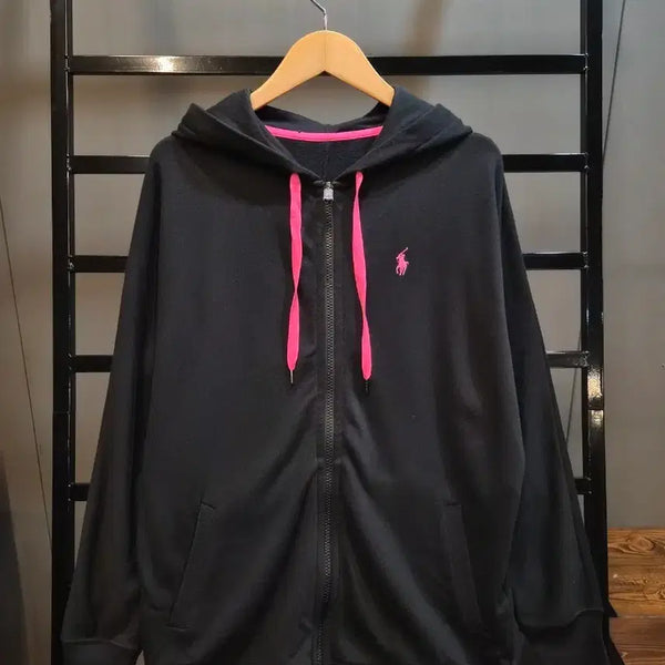 [BUNJANG] Ralph Lauren Black Hoodie Zip-Up with Pink Pony Logo / 랄프로렌 블랙 핑크로고 후드집업 여성후드티 4.5