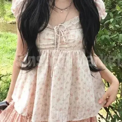 [BUNJANG] Maron Flower Blouse Feminine Off-Shoulder Mori Girlcore Lovely Frill Lace / [빠른발송] 마론꽃블라우스 페미닌 오프숄더 모리 걸코어 러블리 프릴 레이