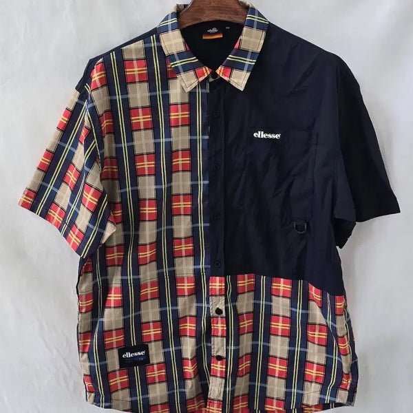[BUNJANG] Ellesse Men's Vintage Check Short Sleeve Shirt Navy / 엘레쎄 남성 빈티지 체크 반팔셔츠 110/네이비