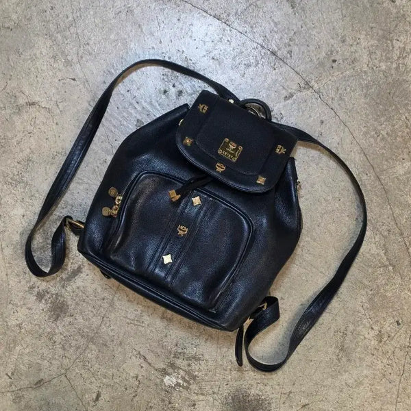 [BUNJANG] MCM Black Gold Logo Backpack / MCM 백팩 블랙 금장 로고