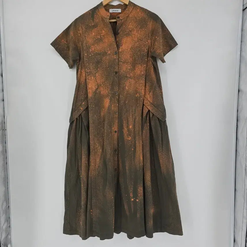 [BUNJANG] UNIQHE Art Print Long Dress Brown Orange / 유니크 원피스 반팔 브라운 오렌지 염색