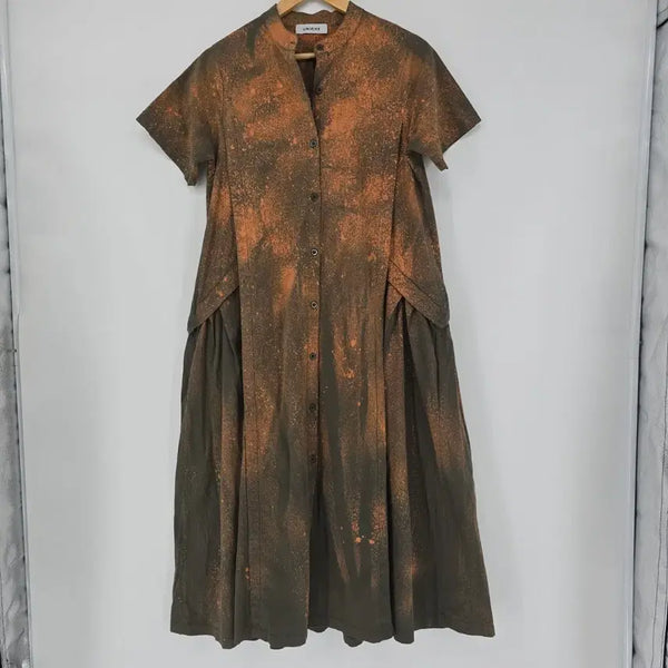 [BUNJANG] UNIQHE Art Print Long Dress Brown Orange / 유니크 원피스 반팔 브라운 오렌지 염색