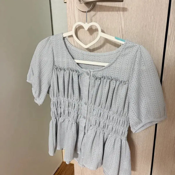 [BUNJANG] Sky Blue Shirring Blouse / 하늘색 셔링 블라우스 급처 새상품