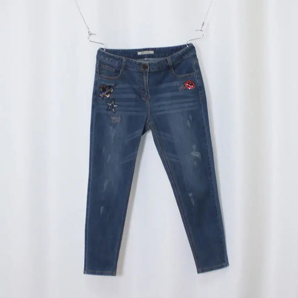 [BUNJANG] M-Sense Sequin Embroidered Straight Fit Jeans (Size 30) / 미센스 스팽글 자수 일자핏 청바지 30 다정샵