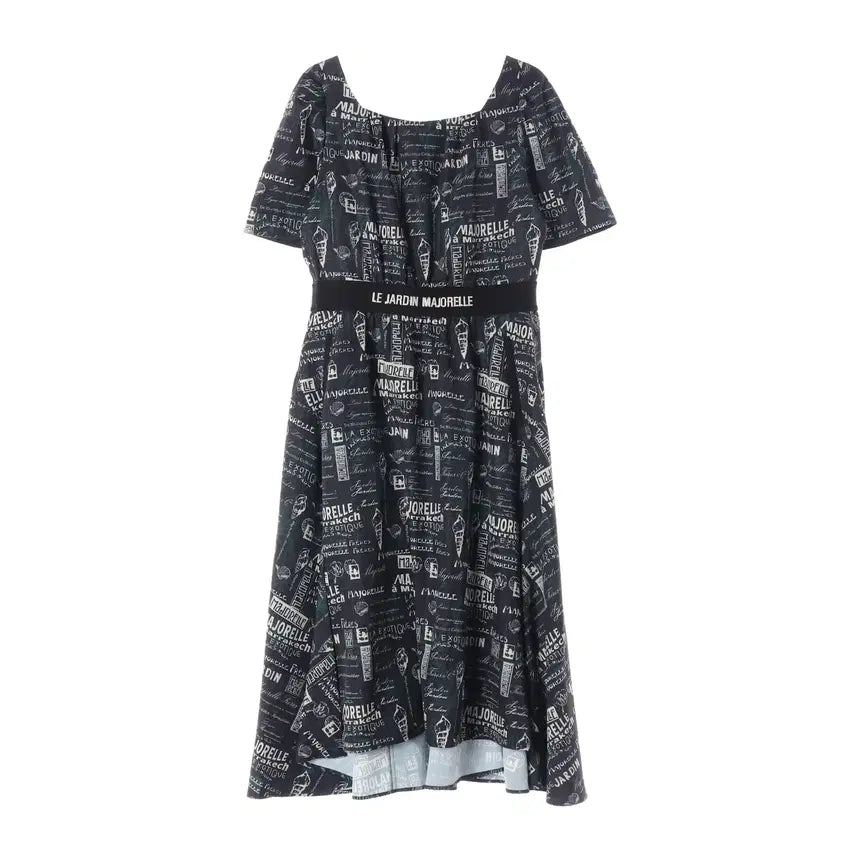 [BUNJANG] OzweeC Jean 24SS Lettering Graphic Print Short Sleeve Banding Long Dress / 오즈세컨 24SS 레터링 그래픽 프린트 반팔 밴딩 롱 원피스