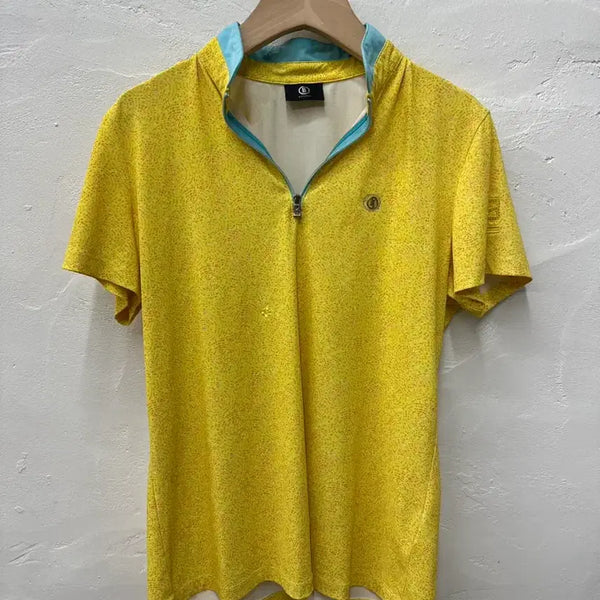 [BUNJANG] Bogner Women's Yellow Pattern Half-Zip Short Sleeve Golf Performance T-Shirt Size 95 / 보그너 여 티셔츠 옐로우패턴/반집업/골프/기능성/반팔 95