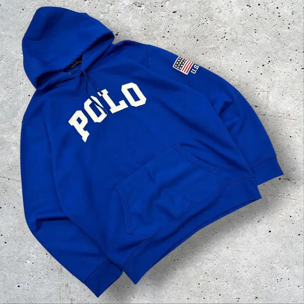 [BUNJANG] Polo Ralph Lauren Blue USA Patch Hoodie XL / [XL] 폴로 랄프로렌 블루 USA 패치 후드티 E484