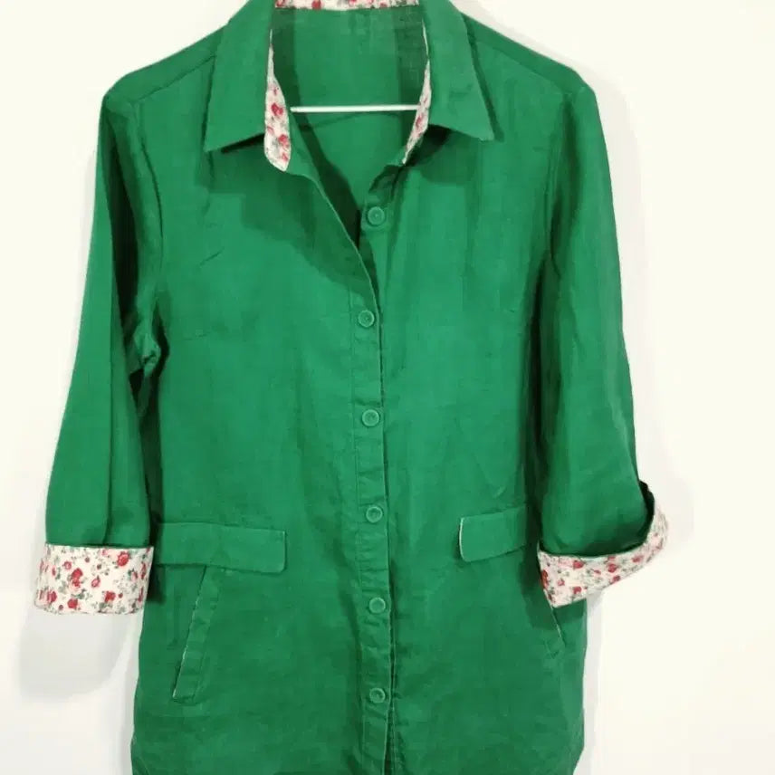 [BUNJANG] Green Floral Color Block Jacket / 초록색 꽃무늬 배색 마자켓