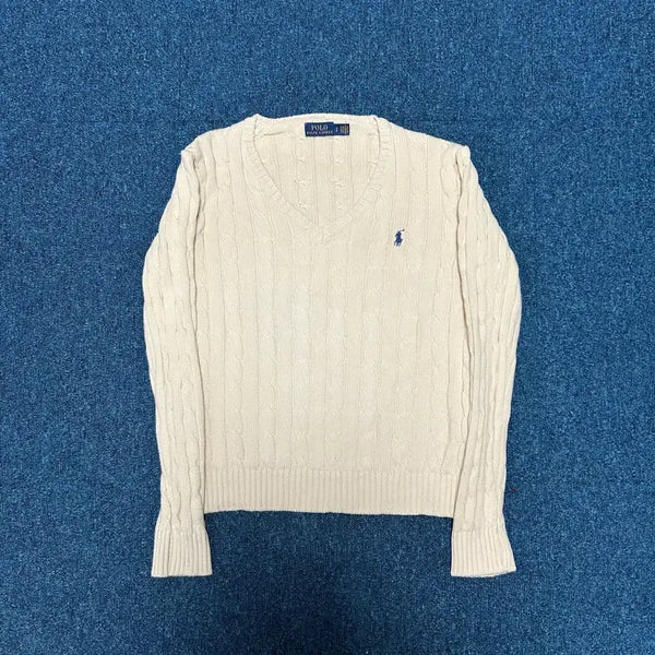 [BUNJANG] Polo Ralph Lauren V-Neck Cable Knit Sweater Beige Size S / 폴로 랄프로렌 브이넥 케이블 니트 S