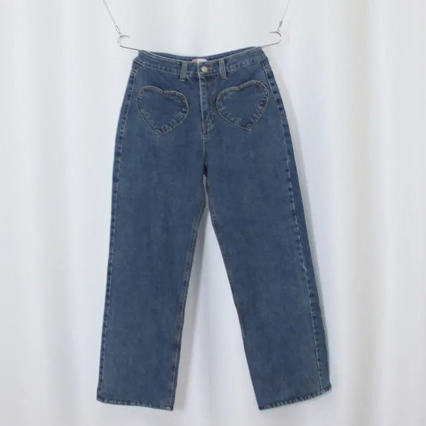 [BUNJANG] Heart Pocket Stitch Wide Denim Pants (Size S) / 하트 포켓 스티치 와이드 데님 팬츠 S