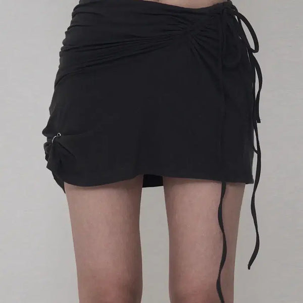 [BUNJANG] Drape Setup Mini Skirt (Charcoal) / 피어싱 드레이프 셋업 미니 스커트 (차콜)