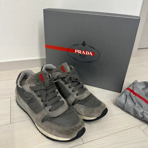 [BUNJANG] Prada Grey Suede Nylon Sneakers / 프라다 그레이 스웨이드 나일론 스니커즈 운동화 36