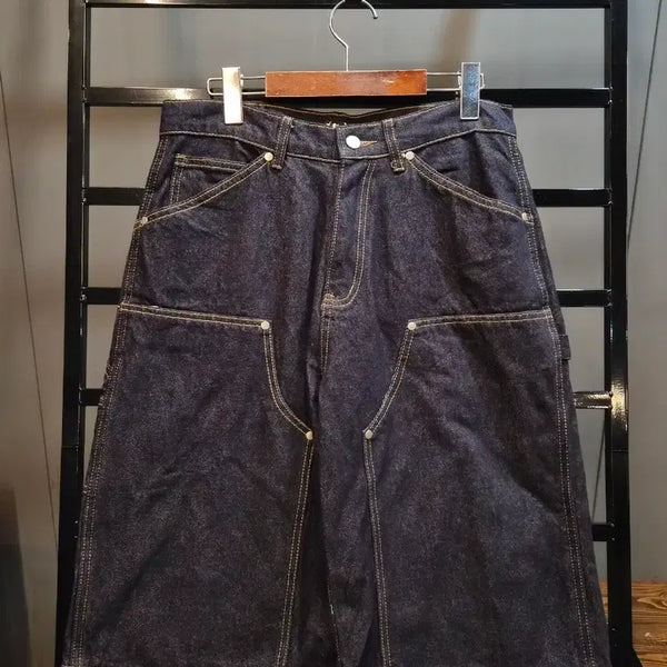 [BUNJANG] Suede Double Knee Carpenter Shorts - Raw Indigo / S) 스웨이드 컨투어 더블니 쇼츠 로우 인디고 3.5