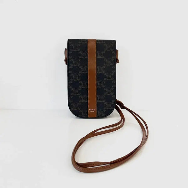 [BUNJANG] Celine Triomphe Canvas Calfskin Phone Pouch Tan / 셀린느 트리옹프 캔버스 카프스킨 폰 파우치 탄