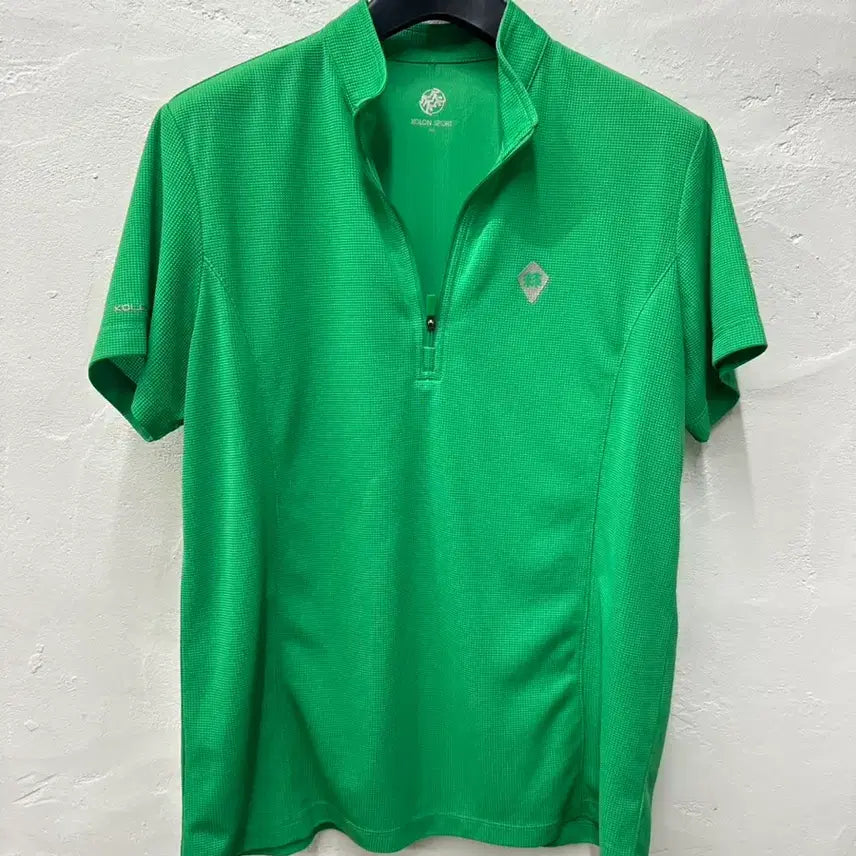 [BUNJANG] KOLON Women's Green Half-Zip Short-Sleeve Performance T-Shirt Size 100 / 코오롱 여 티셔츠 그린/반집업/기능성/반팔 100