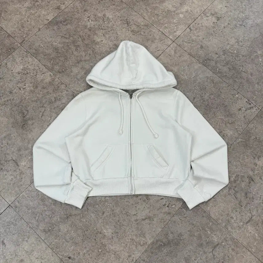 [BUNJANG] Hollister Cropped White Hoodie Zip-Up / 홀리스터 크롭 화이트 후드집업 #csz650